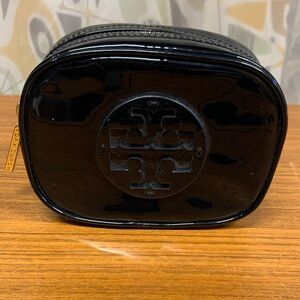 TORY BURCH Glossy Black Patent Nylon Lined Zipper Pouch